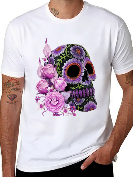 Floral Sugar Skull Graphic Tee - Day of the Dead Style