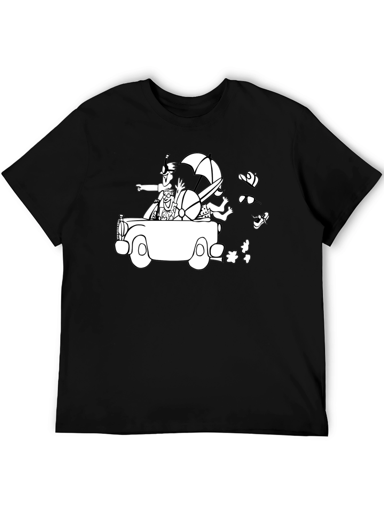 Cartoon Car T-Shirt - Black Cotton Crew Neck