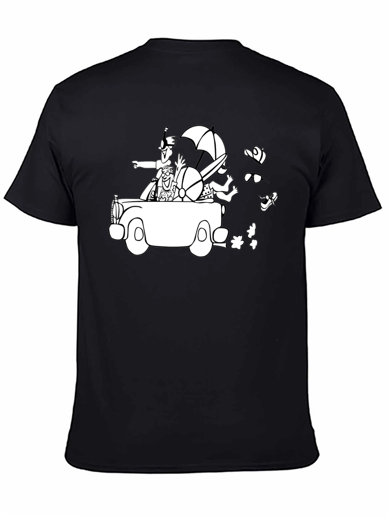 Cartoon Car T-Shirt - Black Cotton Crew Neck
