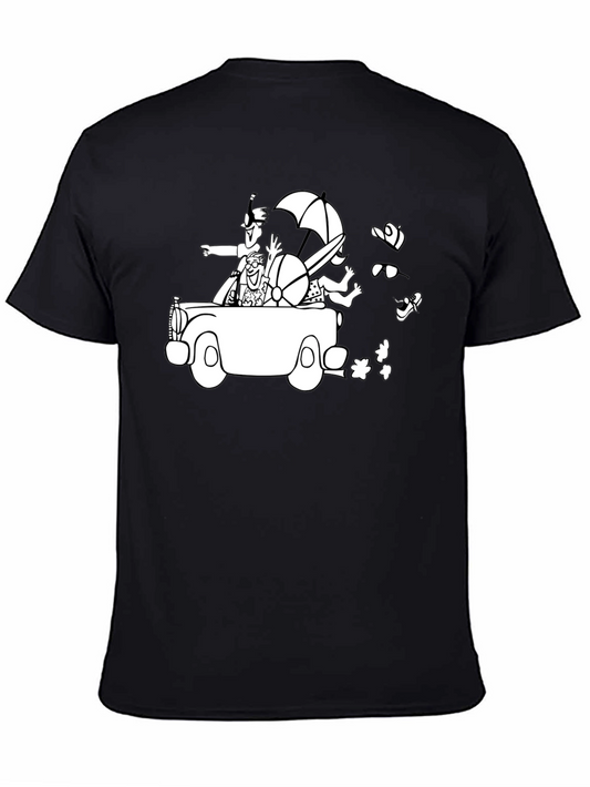 Cartoon Car T-Shirt - Black Cotton Crew Neck