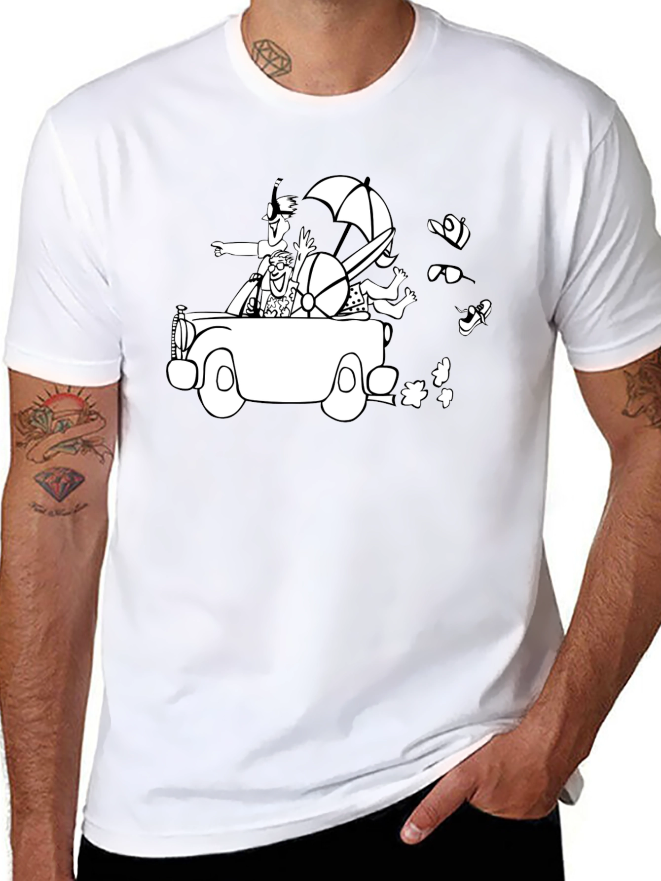Cartoon Car T-Shirt - Black Cotton Crew Neck