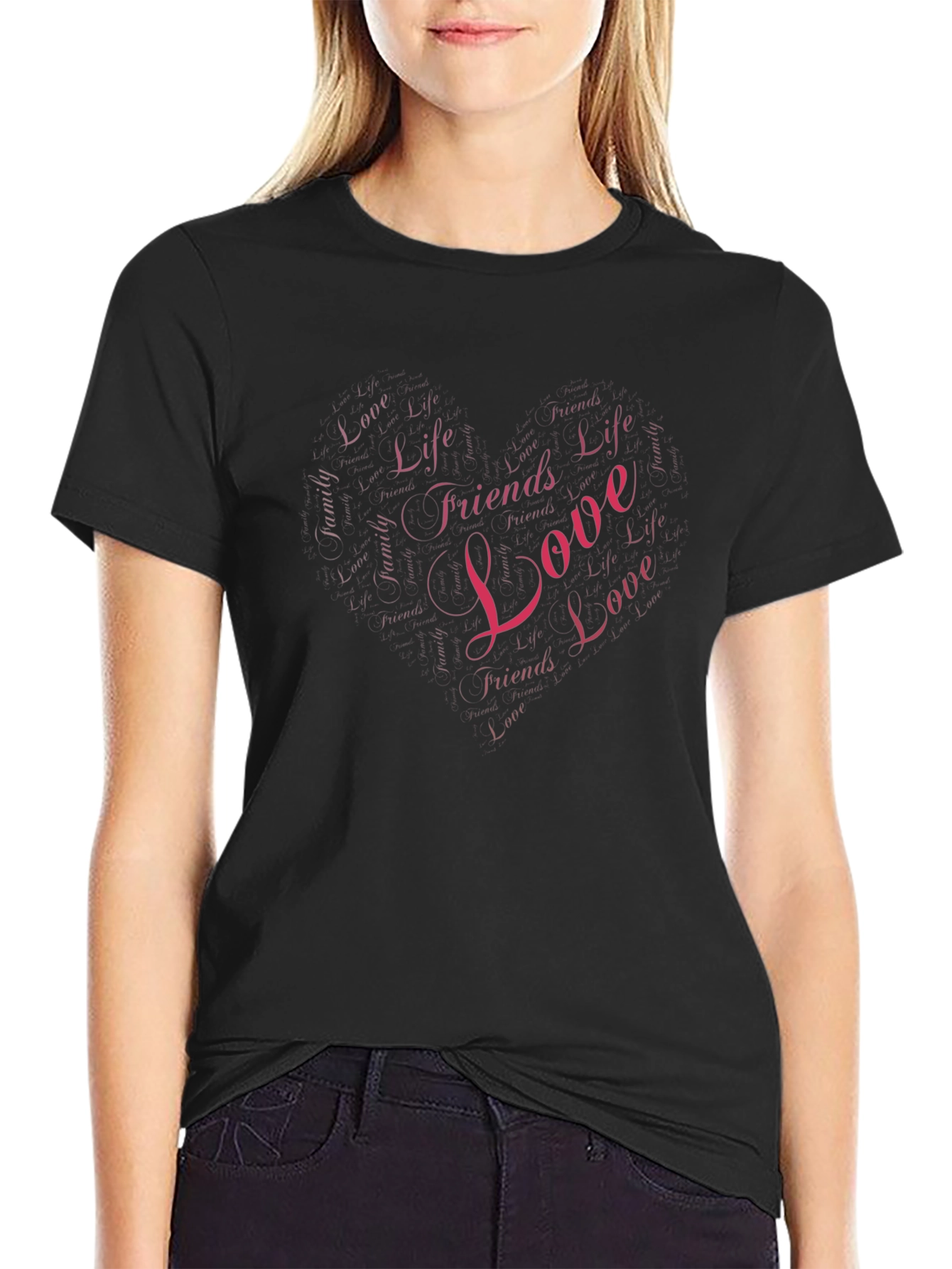 Love Life Friends Heart Graphic T-Shirt