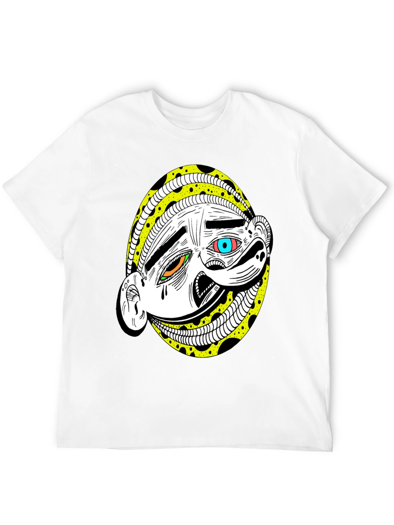 Abstract Cartoon Face Graphic Tee - Black