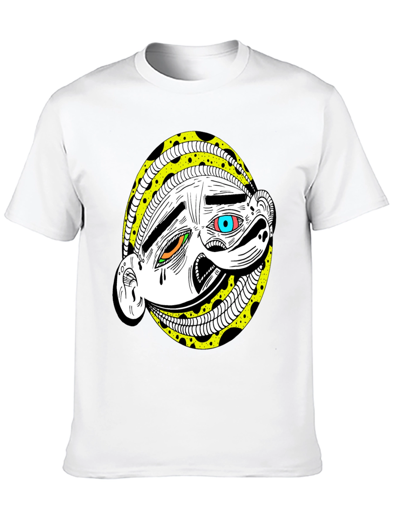 Abstract Cartoon Face Graphic Tee - Black