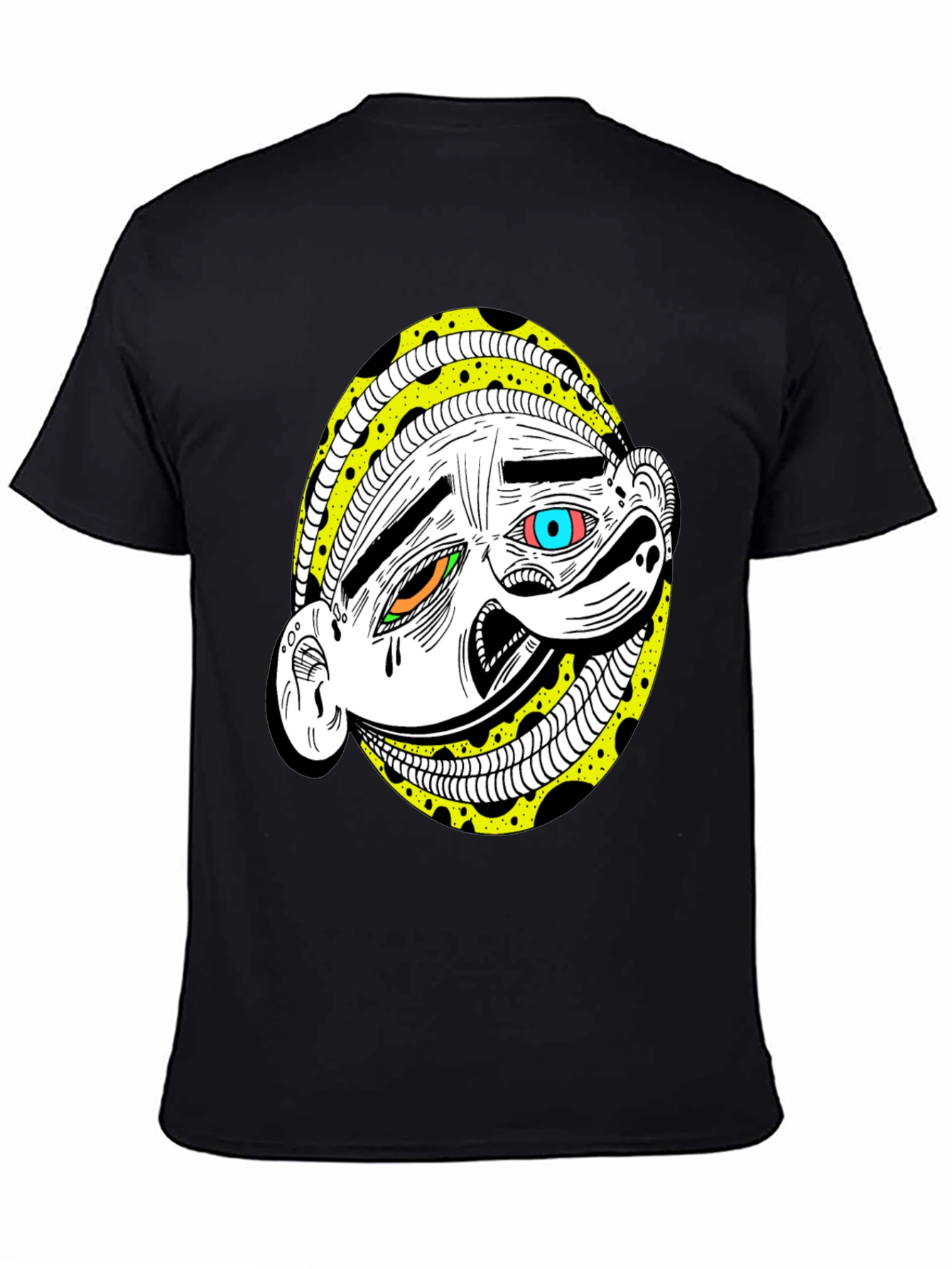 Abstract Cartoon Face Graphic Tee - Black