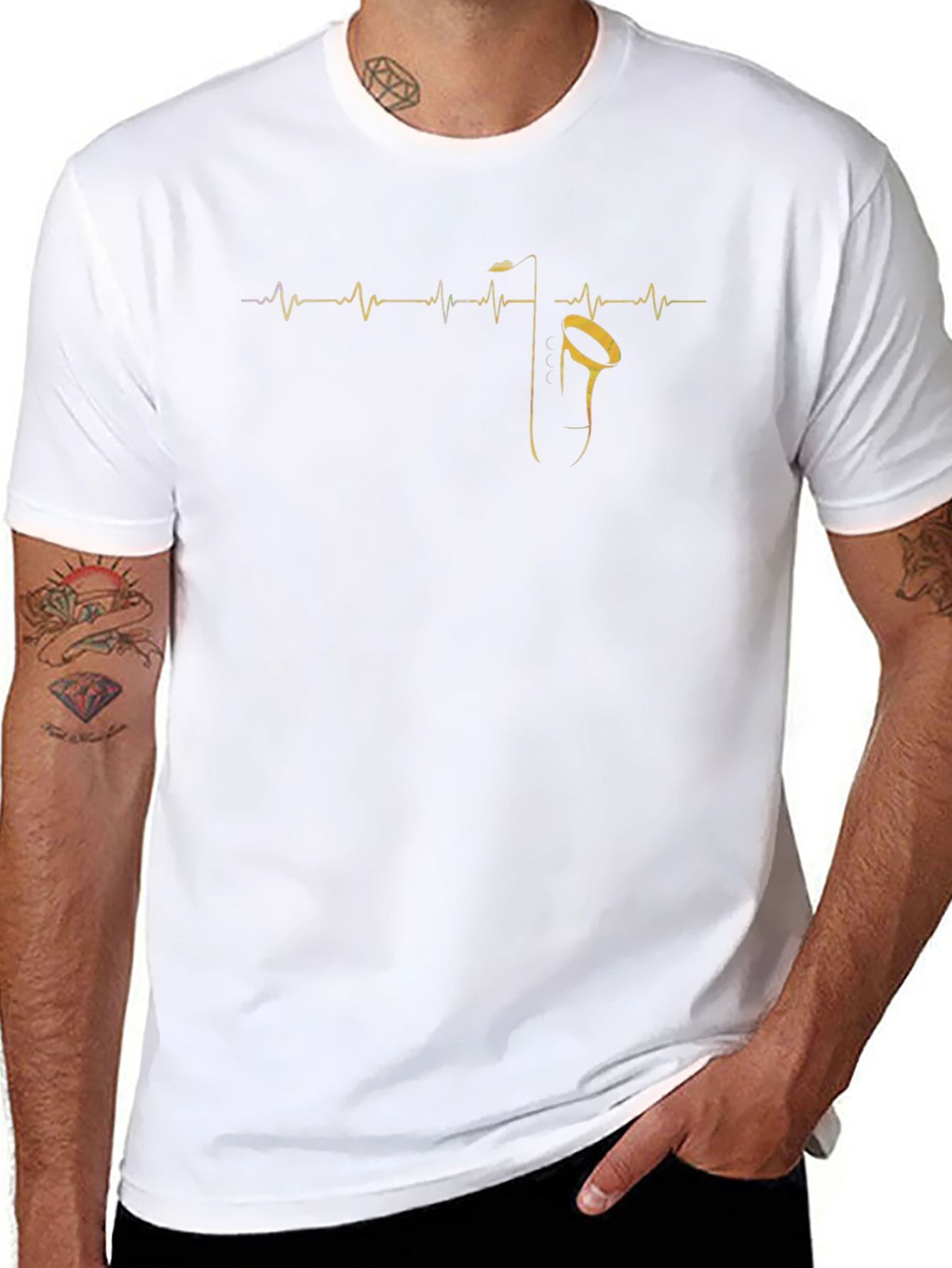 Saxophone Heartbeat Graphic Tee - Musicians Fashion