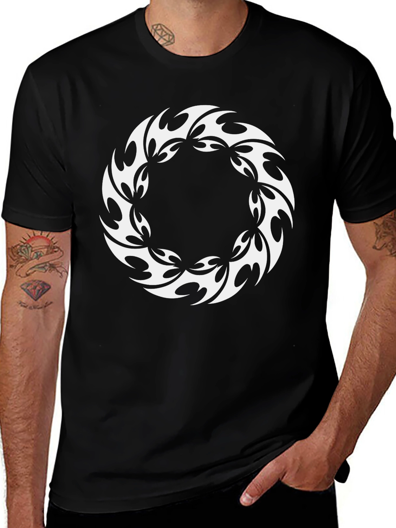 Tribal Circle Graphic Black T-Shirt