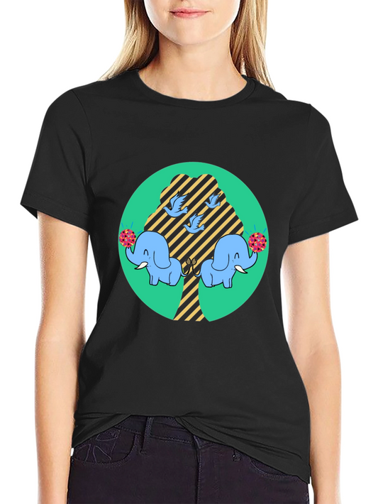 Cute Elephant Tree Graphic Tee - Black