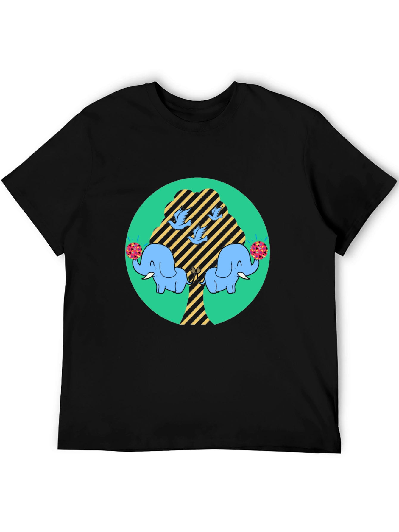 Cute Elephant Tree Graphic Tee - Black