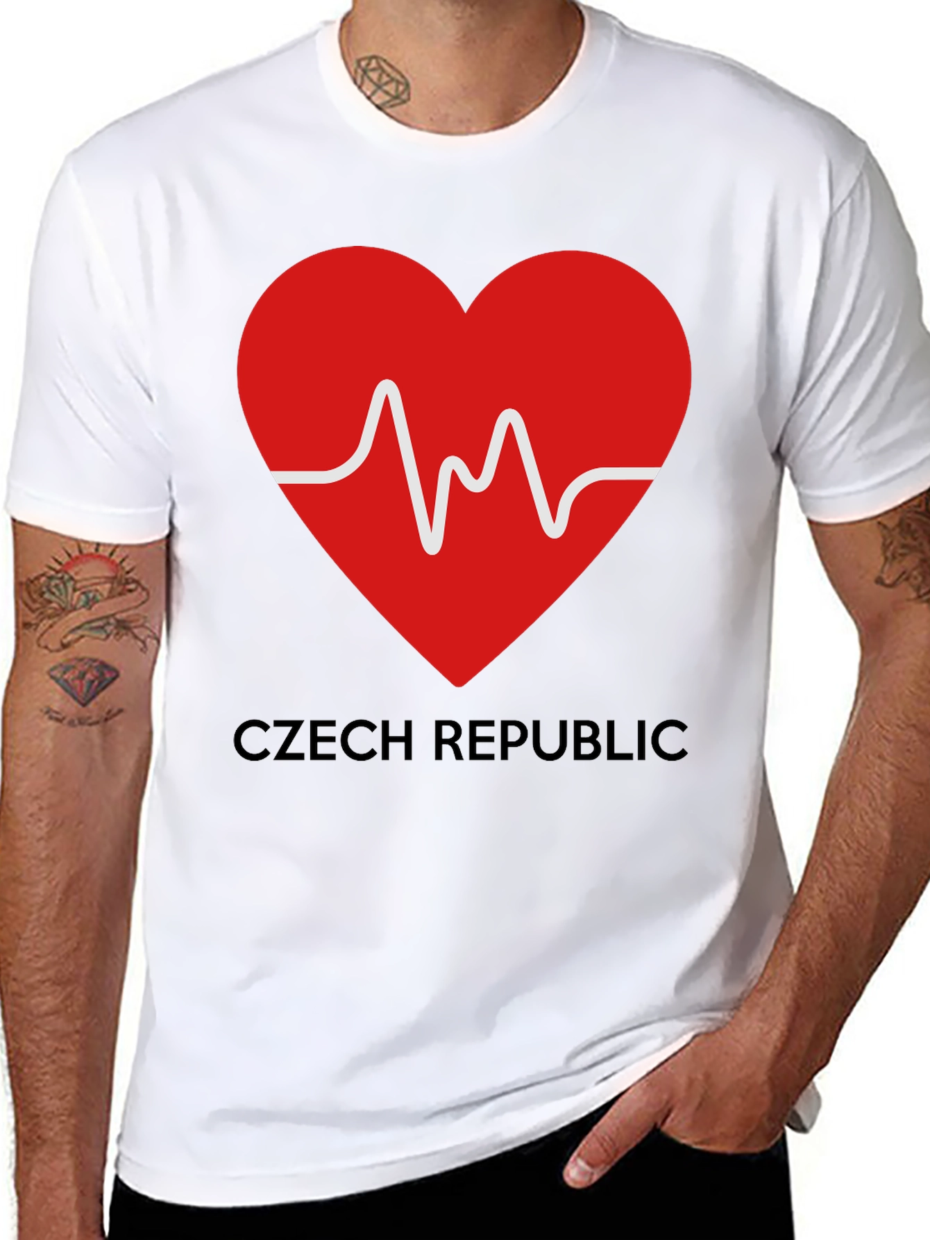 Czech Republic Heartbeat Graphic Tee - Black