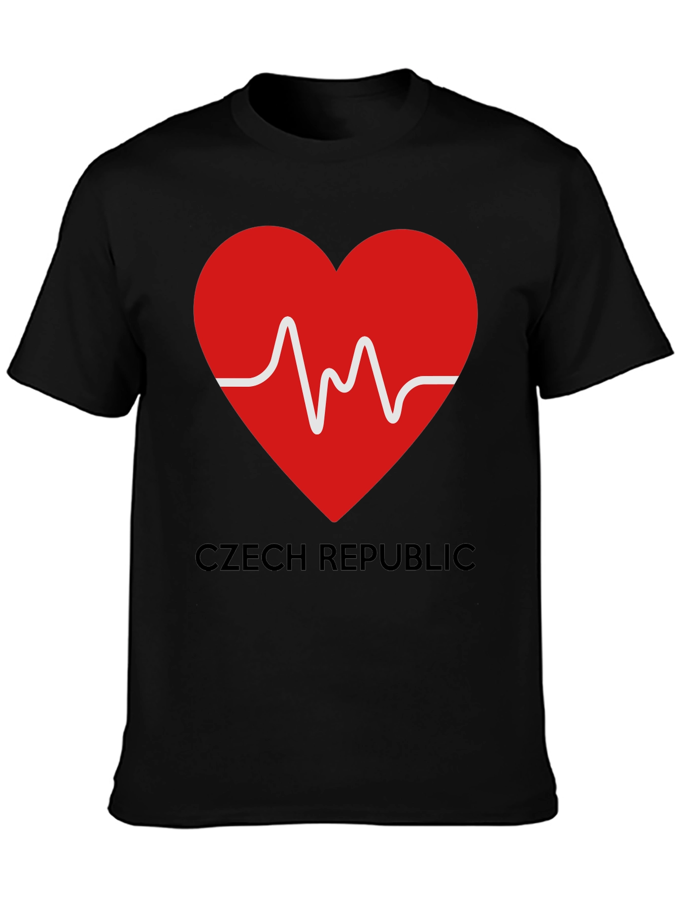 Czech Republic Heartbeat Graphic Tee - Black