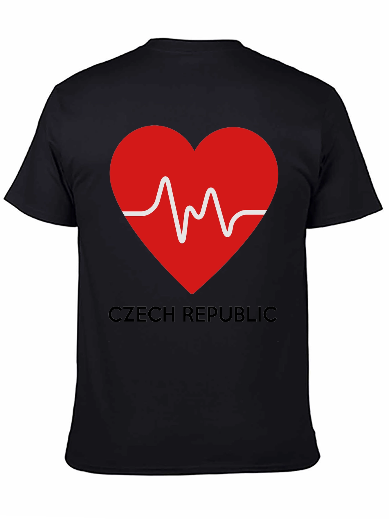 Czech Republic Heartbeat Graphic Tee - Black