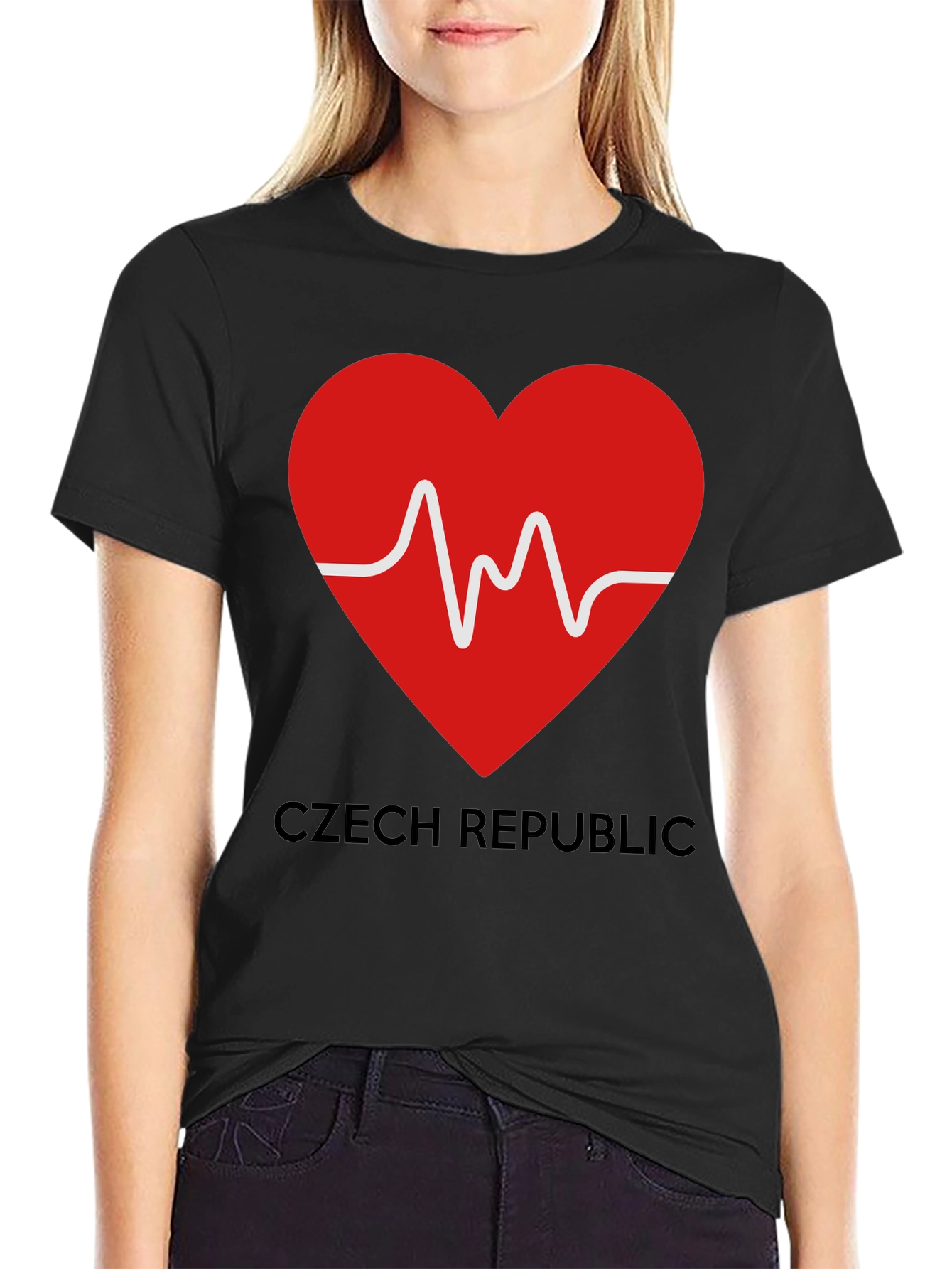 Czech Republic Heartbeat Graphic Tee - Black