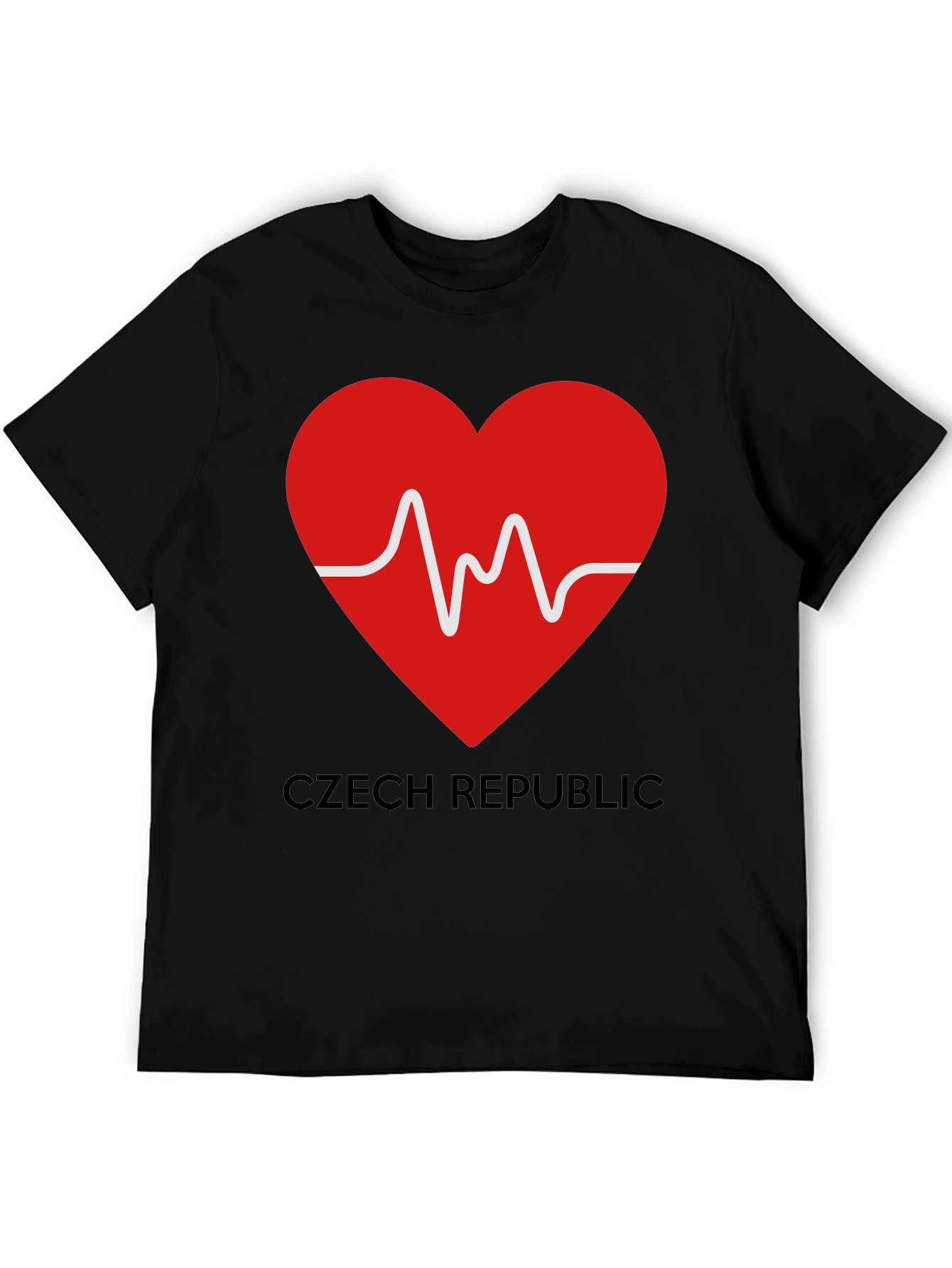 Czech Republic Heartbeat Graphic Tee - Black