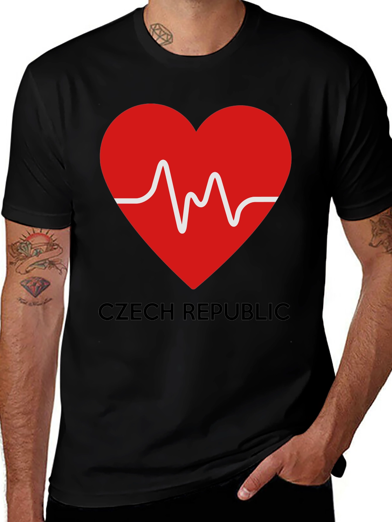 Czech Republic Heartbeat Graphic Tee - Black