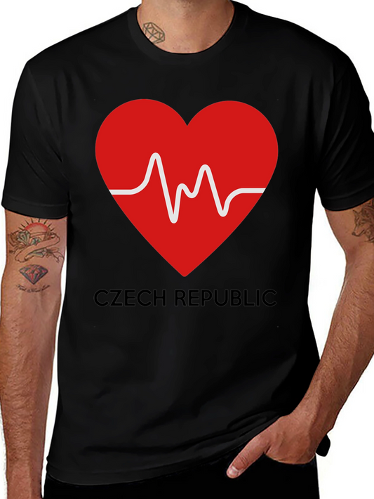 Czech Republic Heartbeat Graphic Tee - Black