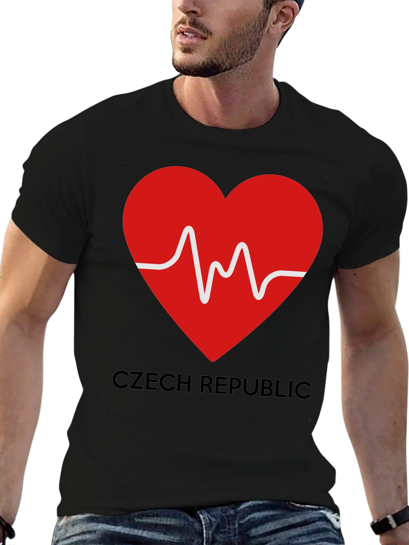 Czech Republic Heartbeat Graphic Tee - Black