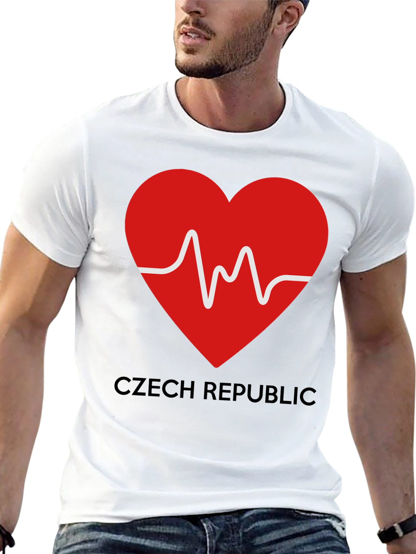 Czech Republic Heartbeat Graphic Tee - Black