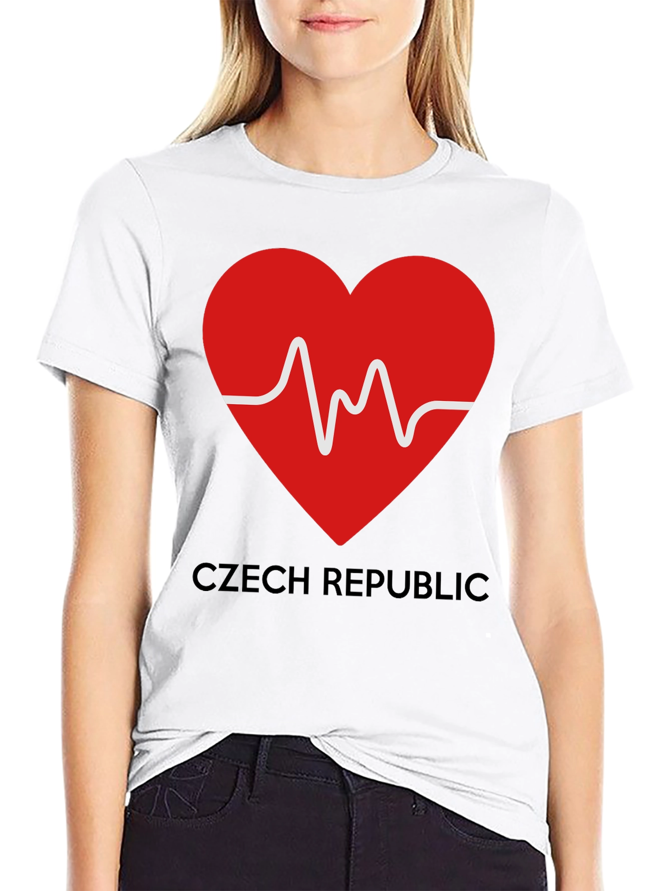 Czech Republic Heartbeat Graphic Tee - Black