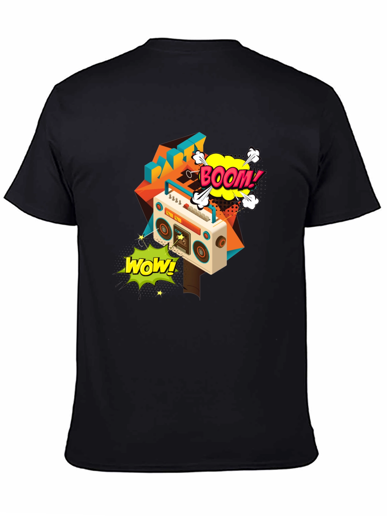 Retro Boombox Graphic Tee - Black Cotton T-Shirt