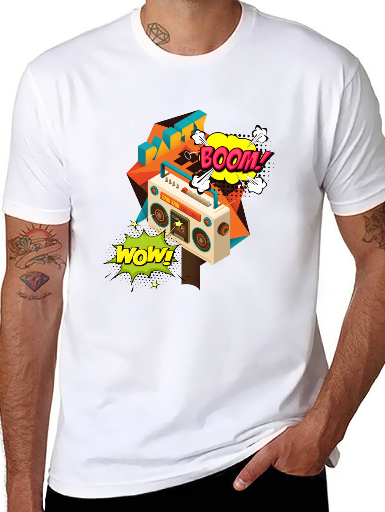 Retro Boombox Graphic Tee - Black Cotton T-Shirt