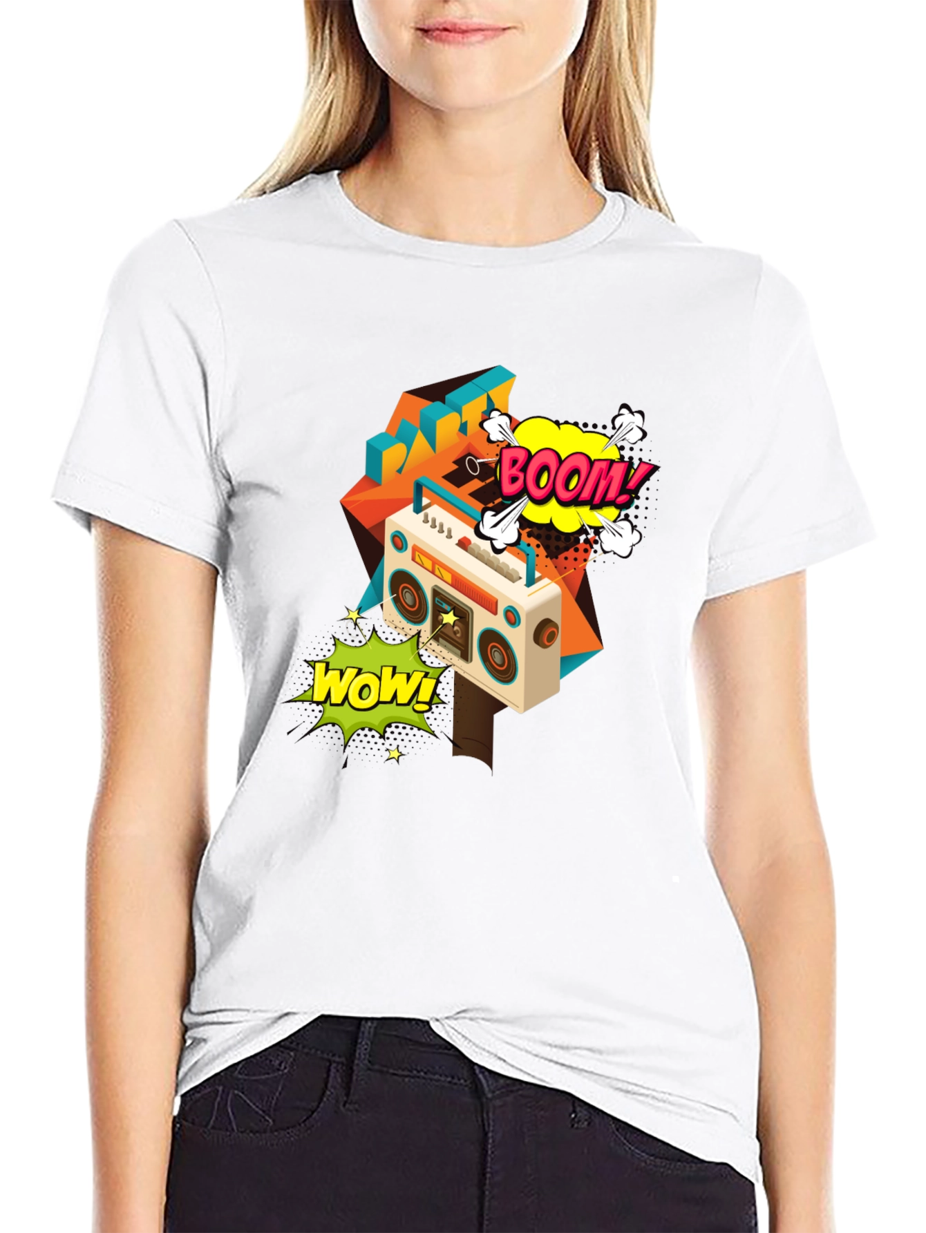 Retro Boombox Graphic Tee - Black Cotton T-Shirt