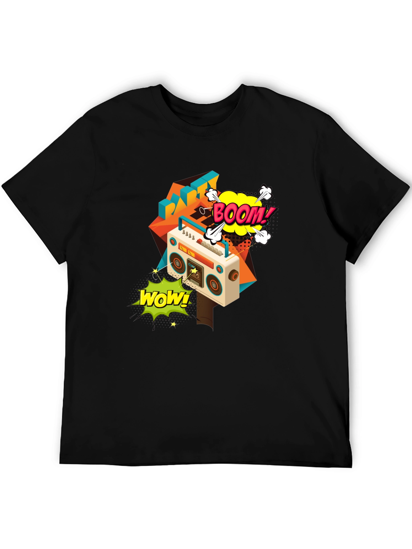 Retro Boombox Graphic Tee - Black Cotton T-Shirt