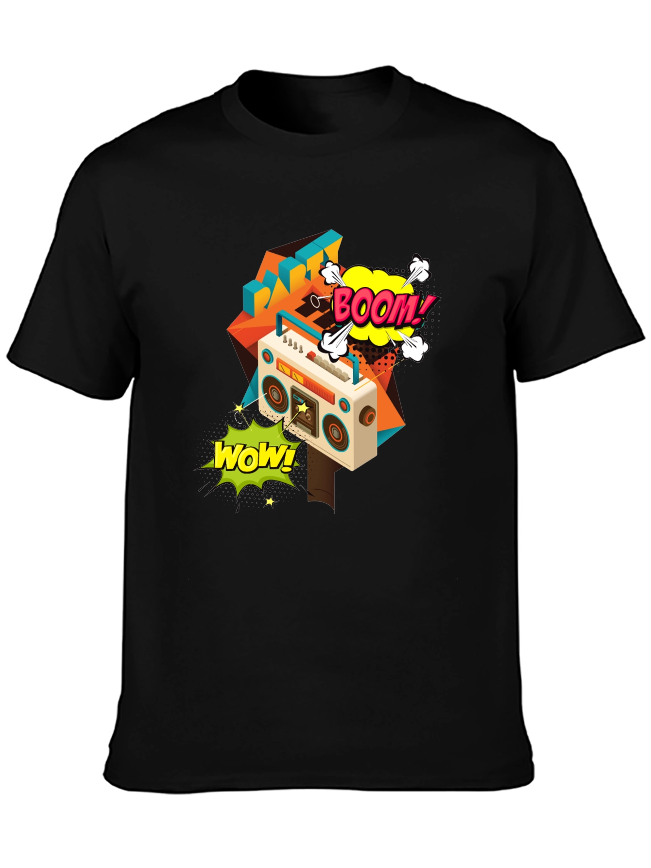 Retro Boombox Graphic Tee - Black Cotton T-Shirt