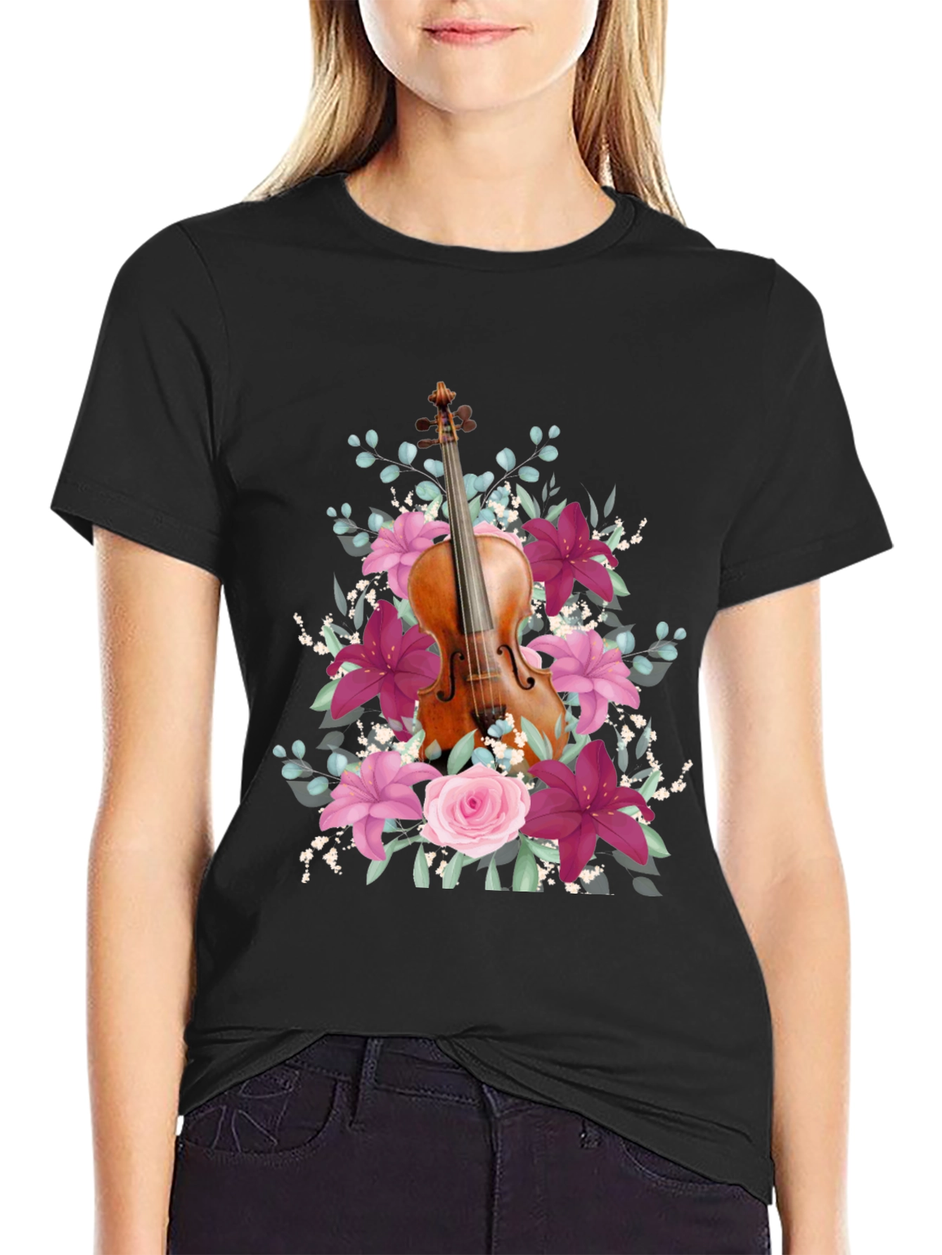Floral Violin T-Shirt - Music Lover Tee