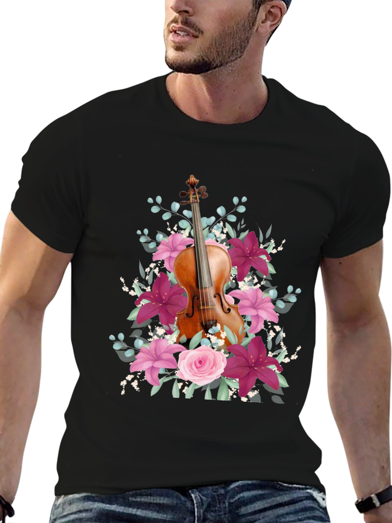 Floral Violin T-Shirt - Music Lover Tee
