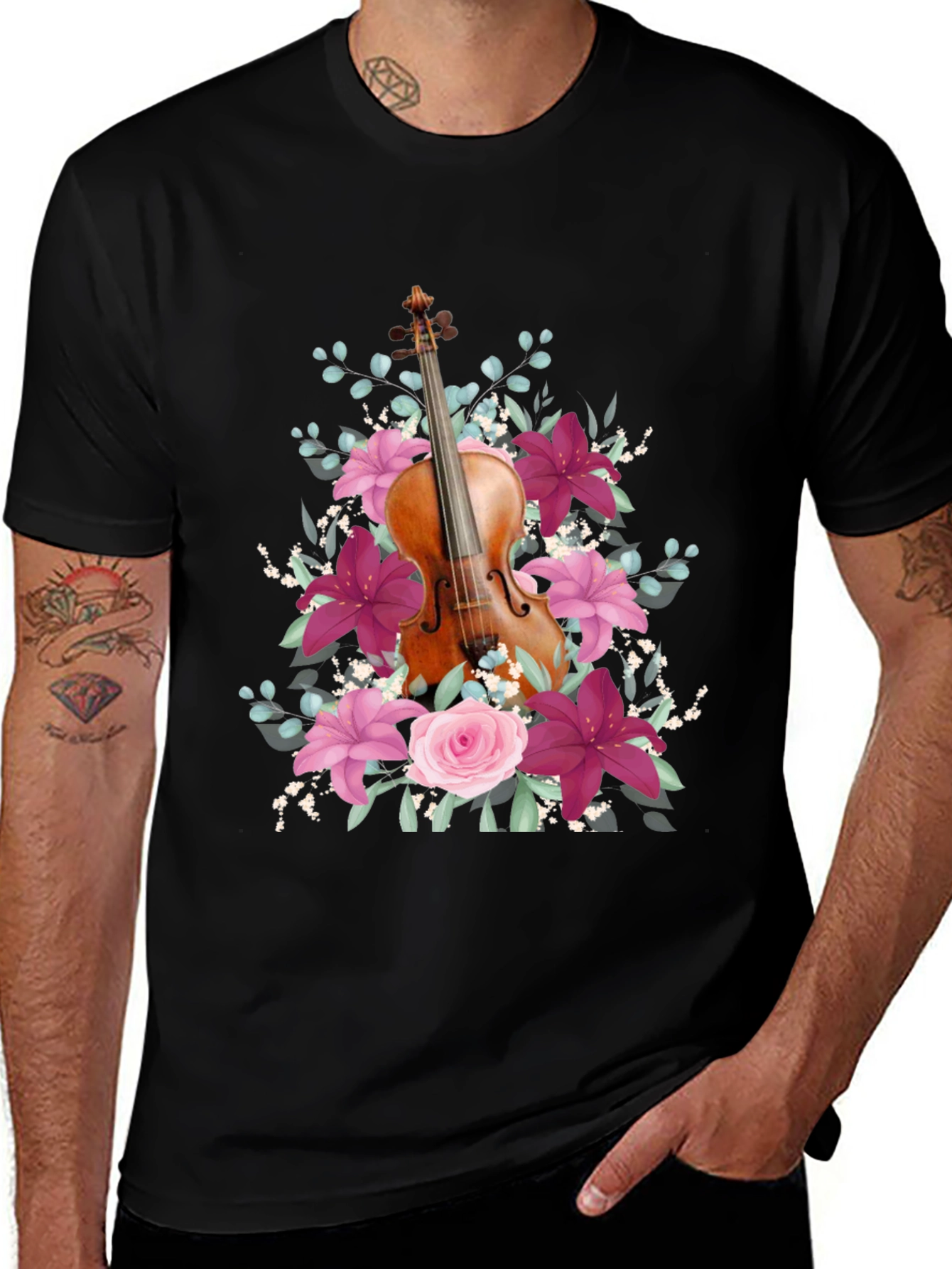 Floral Violin T-Shirt - Music Lover Tee