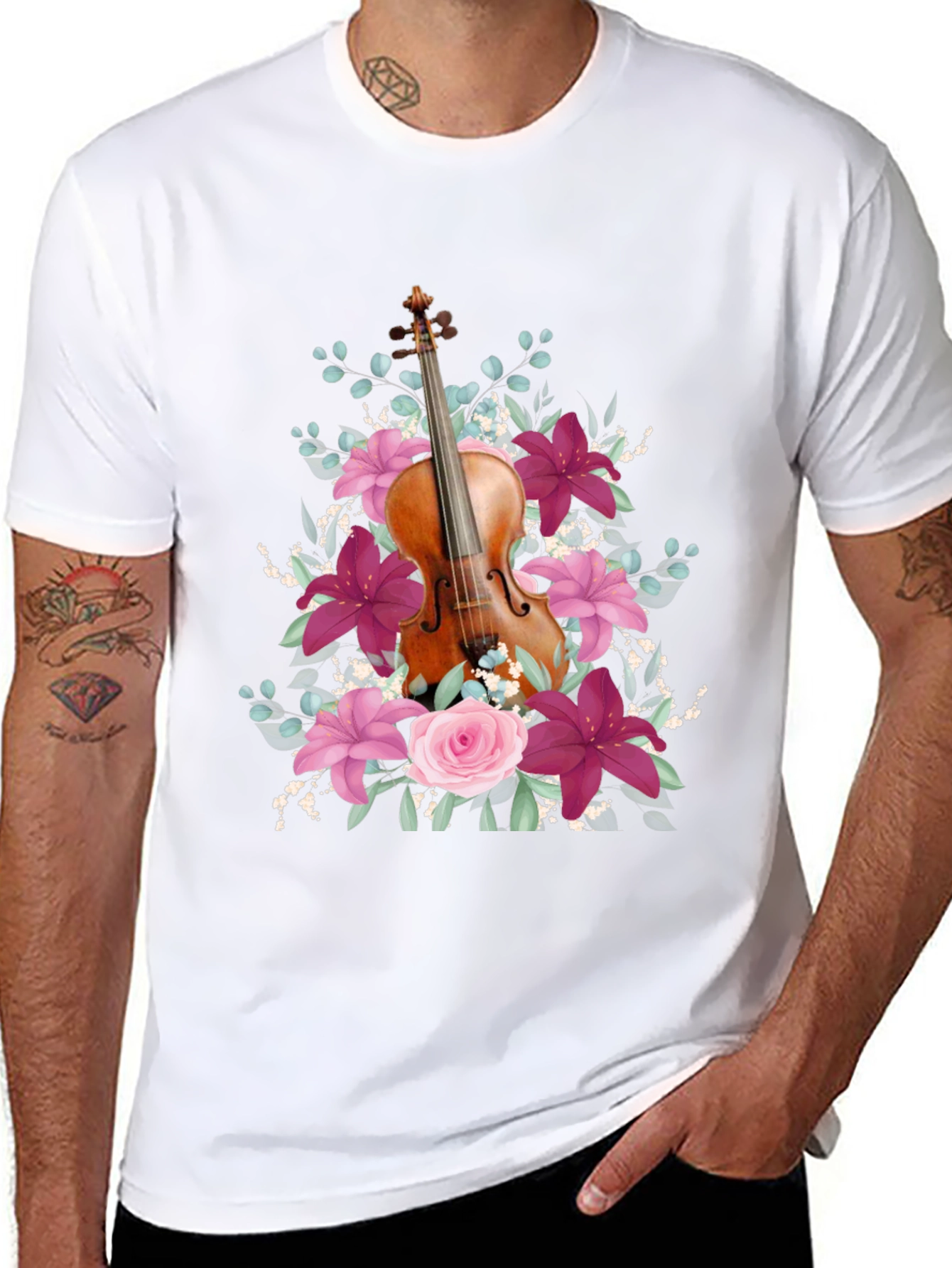 Floral Violin T-Shirt - Music Lover Tee