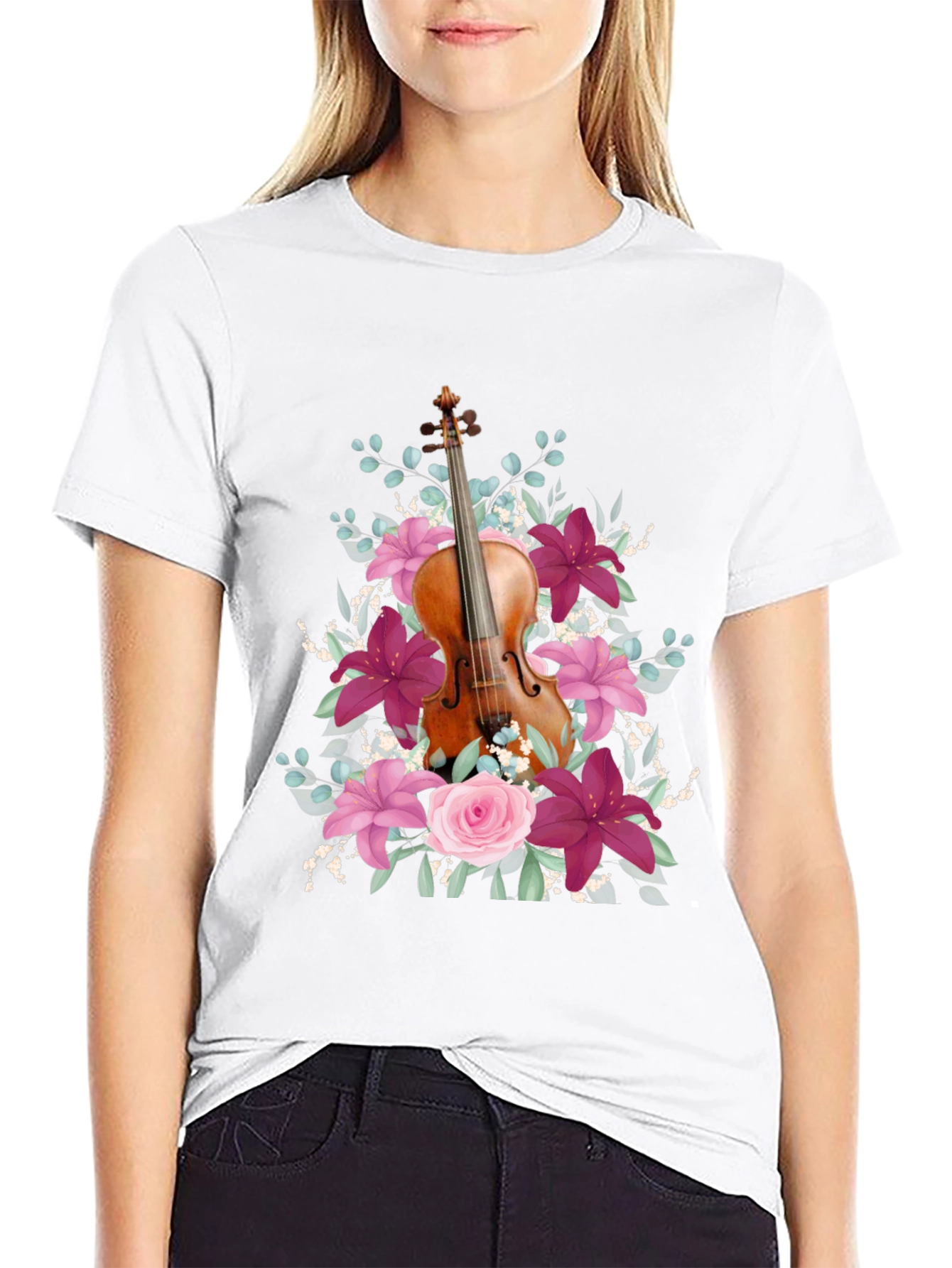 Floral Violin T-Shirt - Music Lover Tee