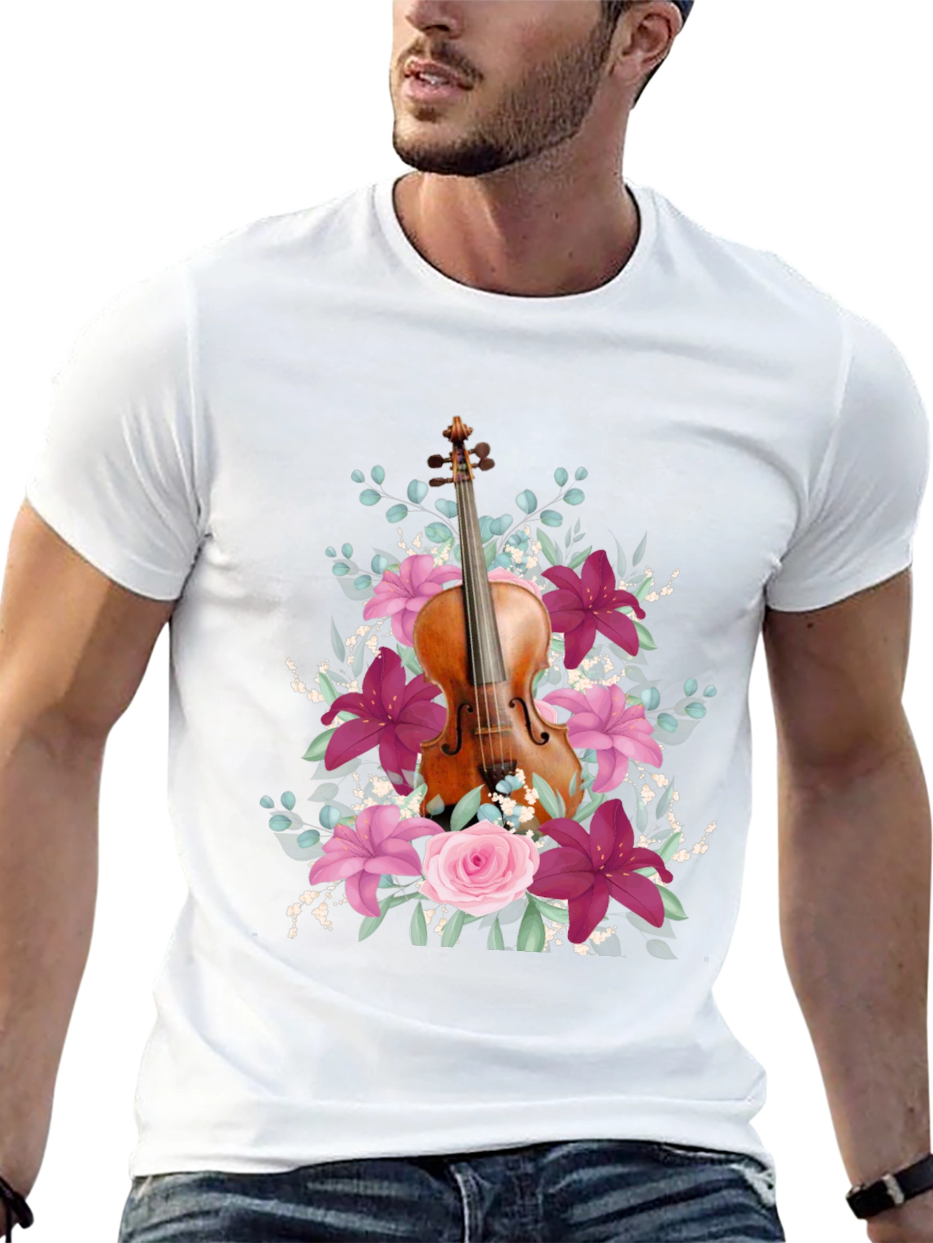 Floral Violin T-Shirt - Music Lover Tee