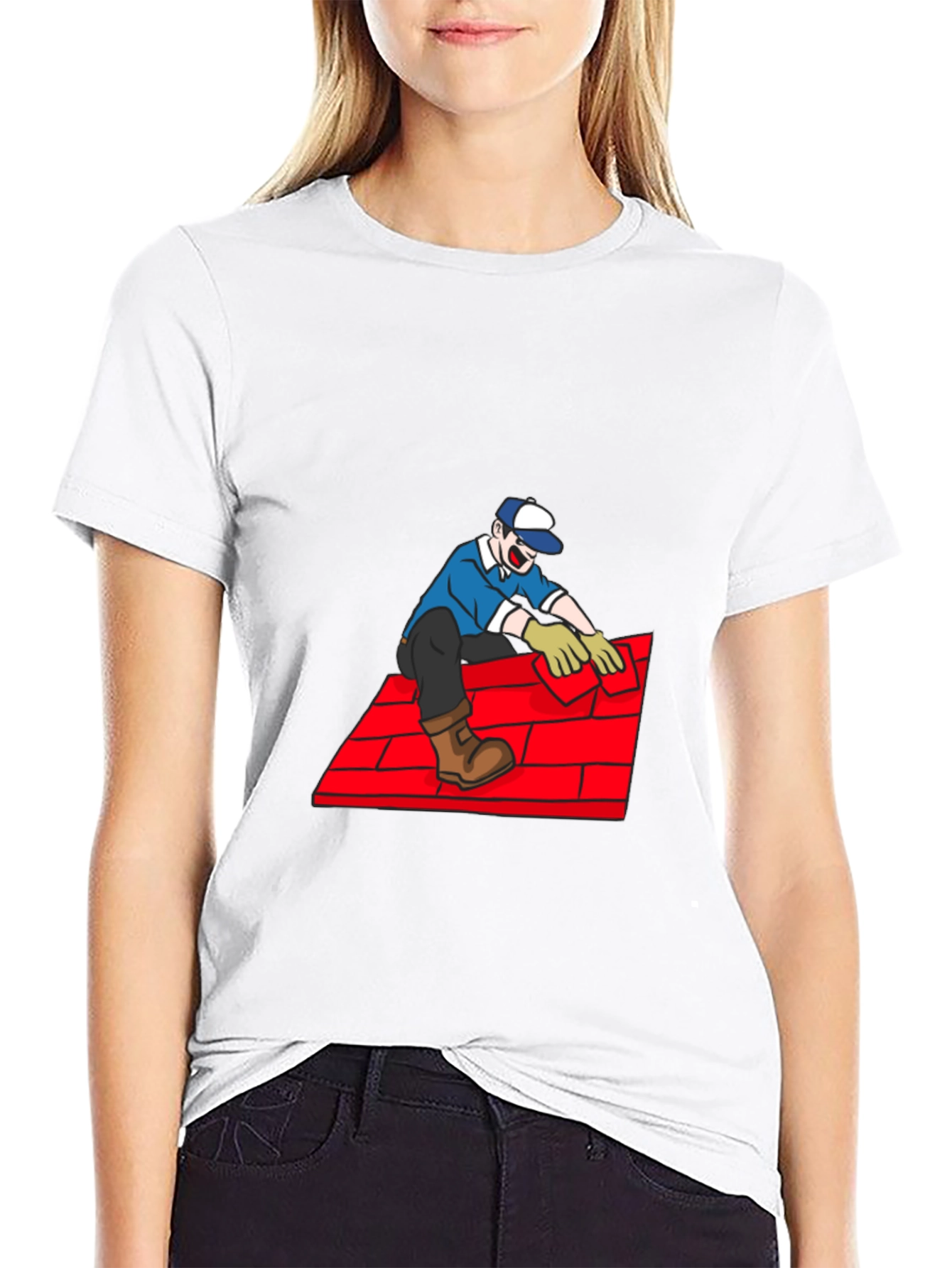 Roofer Cartoon Graphic Tee - Black