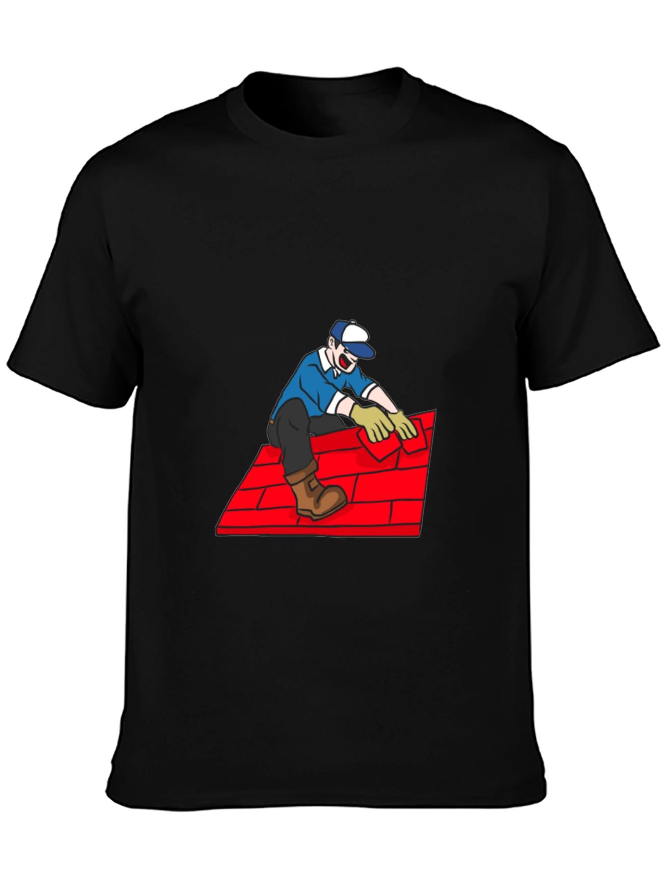 Roofer Cartoon Graphic Tee - Black