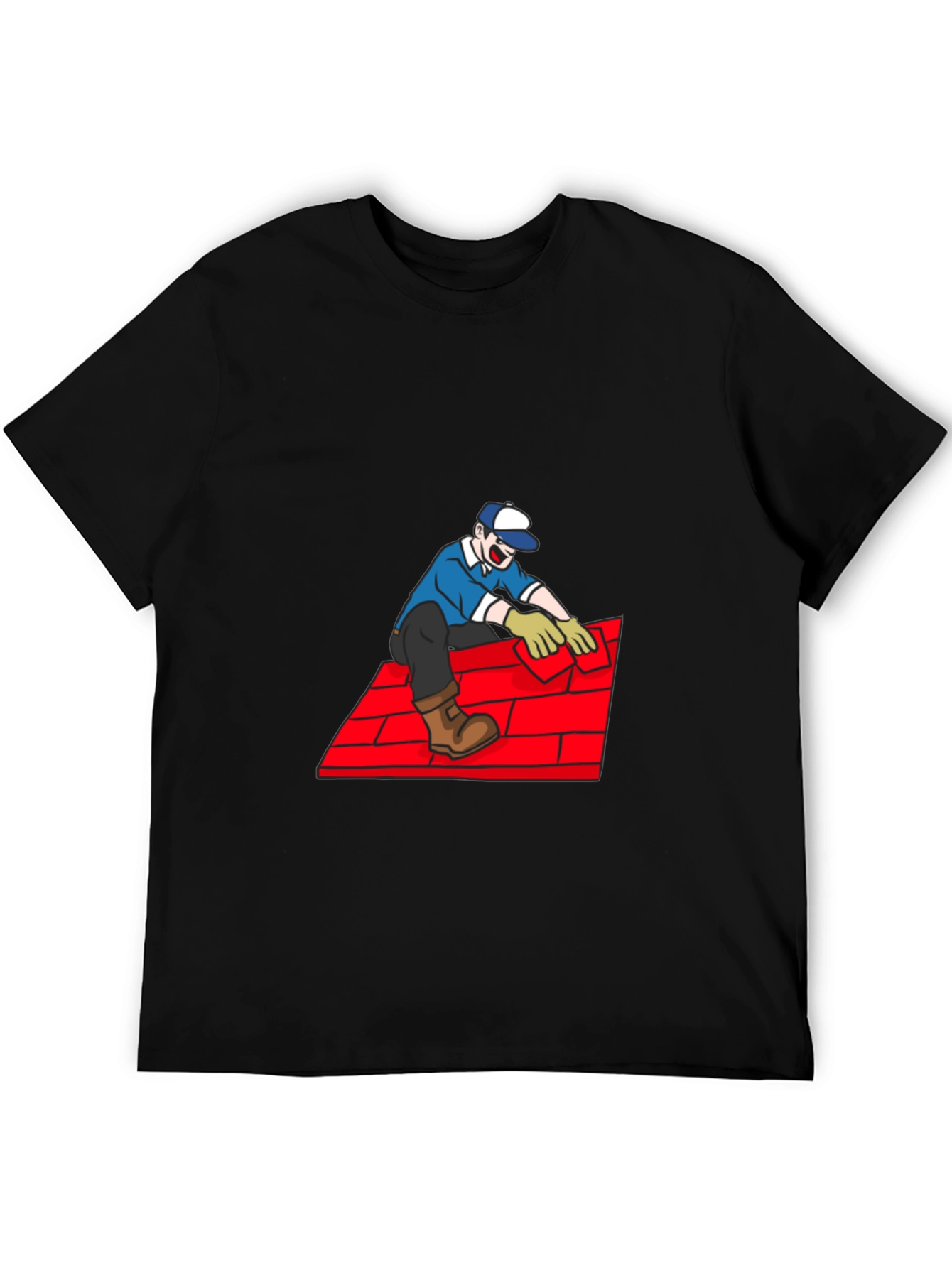 Roofer Cartoon Graphic Tee - Black