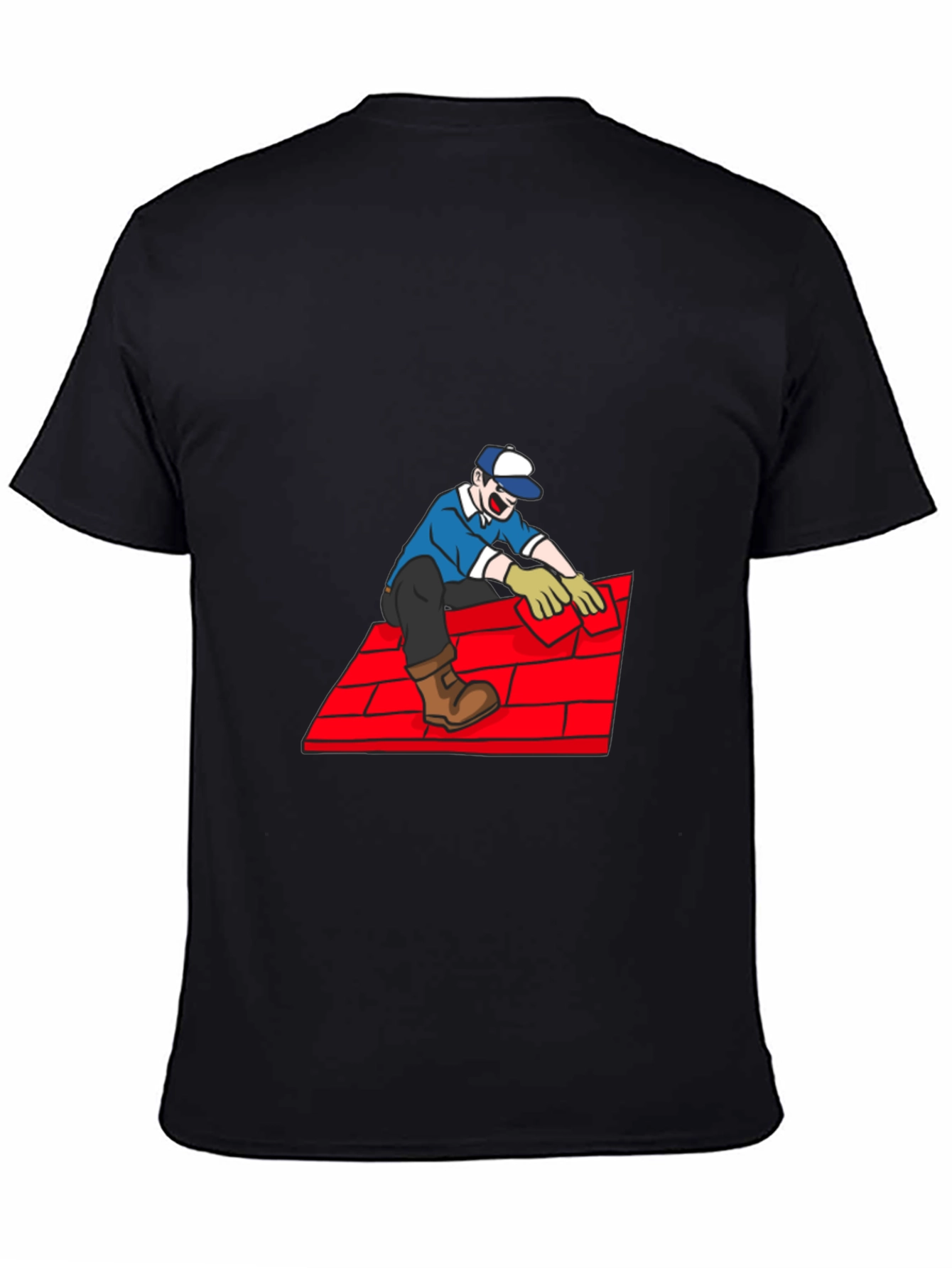Roofer Cartoon Graphic Tee - Black