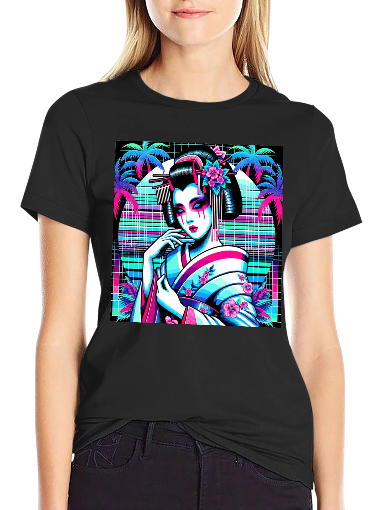 Vaporwave Geisha T-Shirt - Synthwave Style Tee
