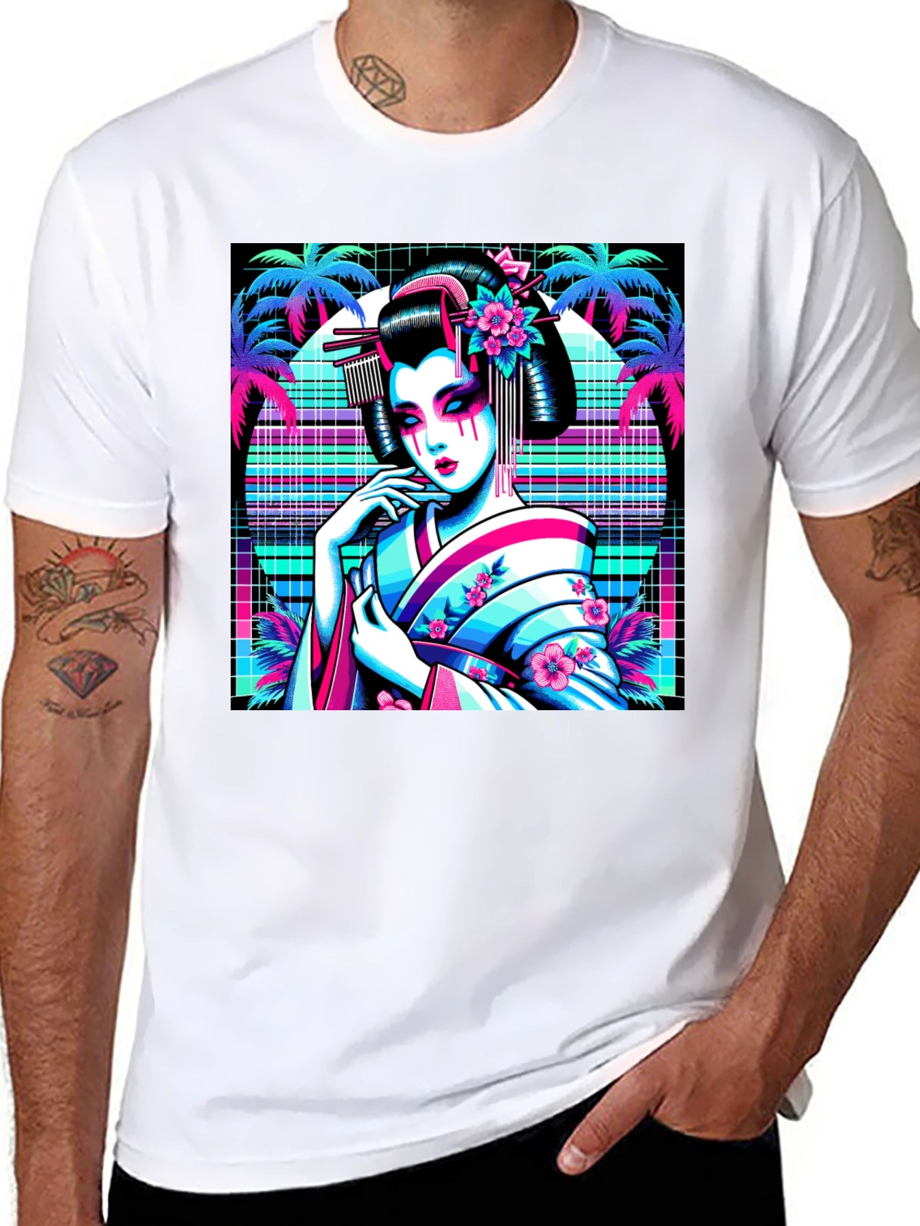 Vaporwave Geisha T-Shirt - Synthwave Style Tee