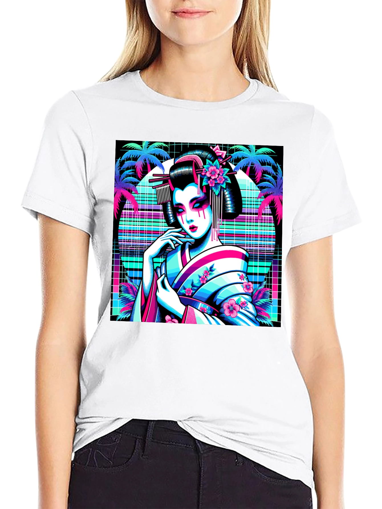 Vaporwave Geisha T-Shirt - Synthwave Style Tee