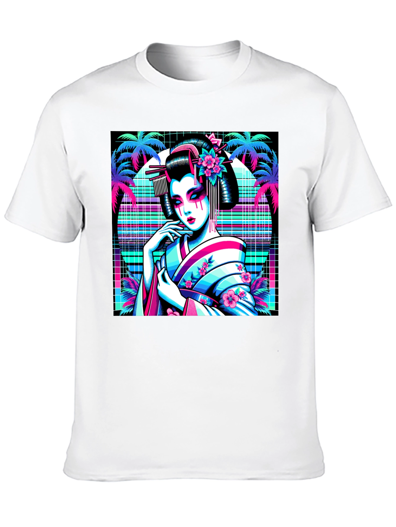 Vaporwave Geisha T-Shirt - Synthwave Style Tee