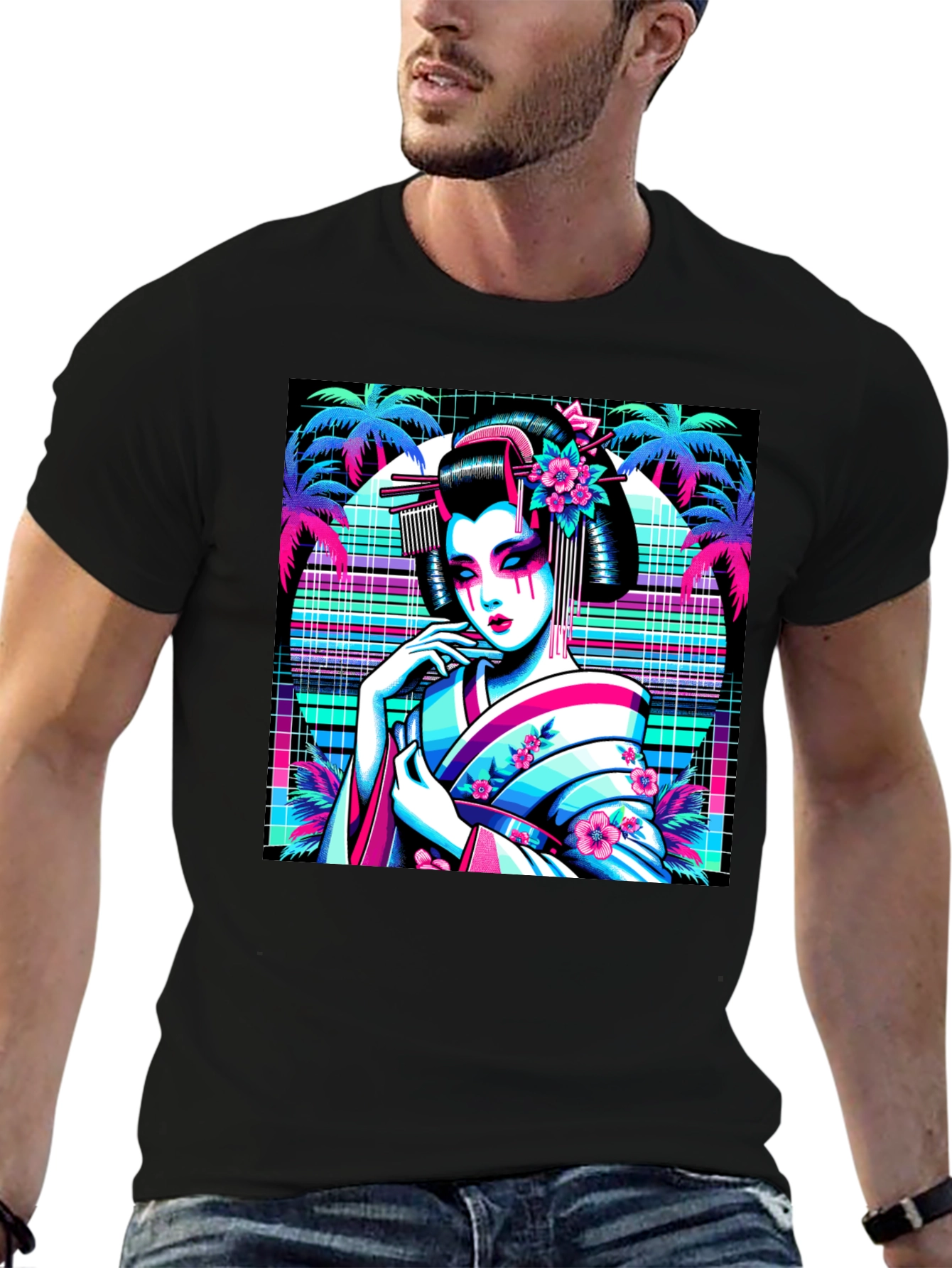 Vaporwave Geisha T-Shirt - Synthwave Style Tee