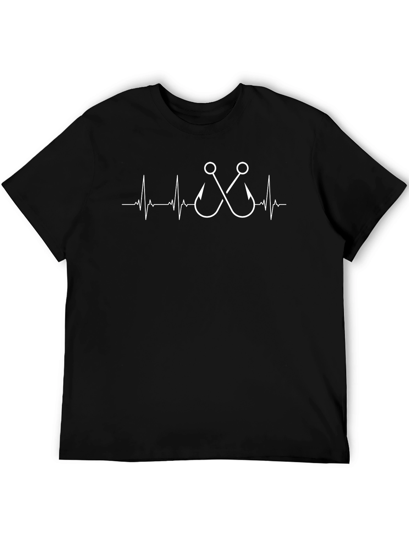 Fishing Heartbeat Graphic Tee - Mens Black T-Shirt