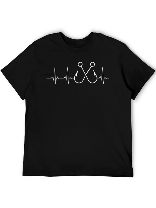 Fishing Heartbeat Graphic Tee - Mens Black T-Shirt