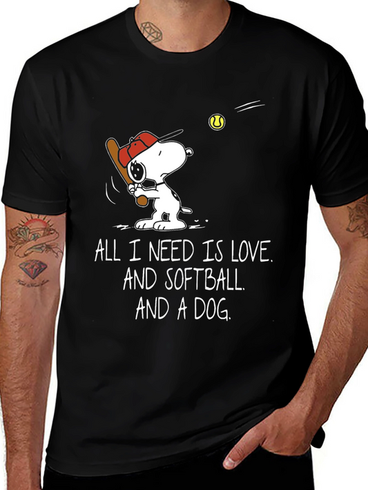Snoopy Softball T-Shirt: All I Need is Love and a Dog Tee