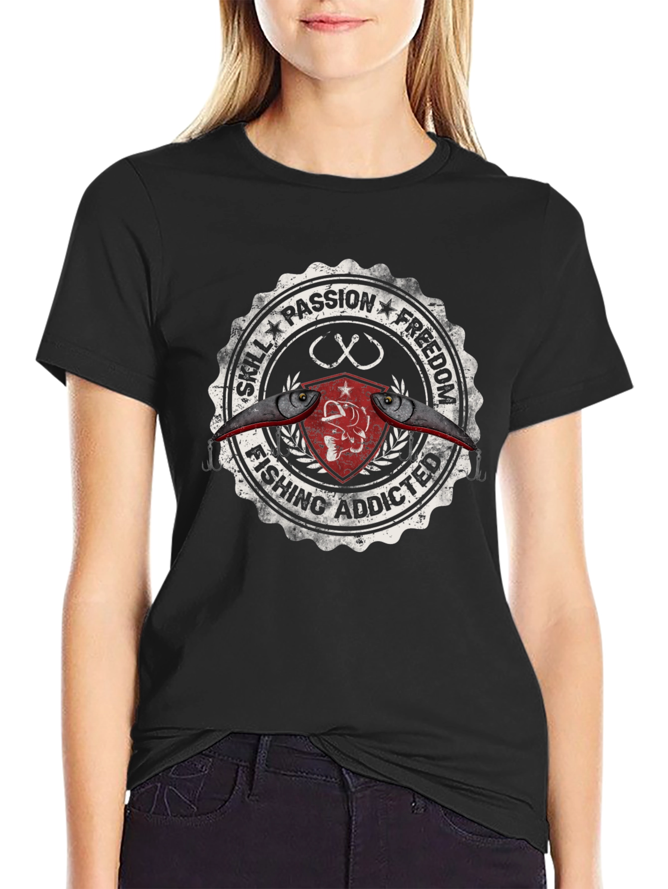 Fishing Addicted Graphic Tee - Skill Passion Freedom