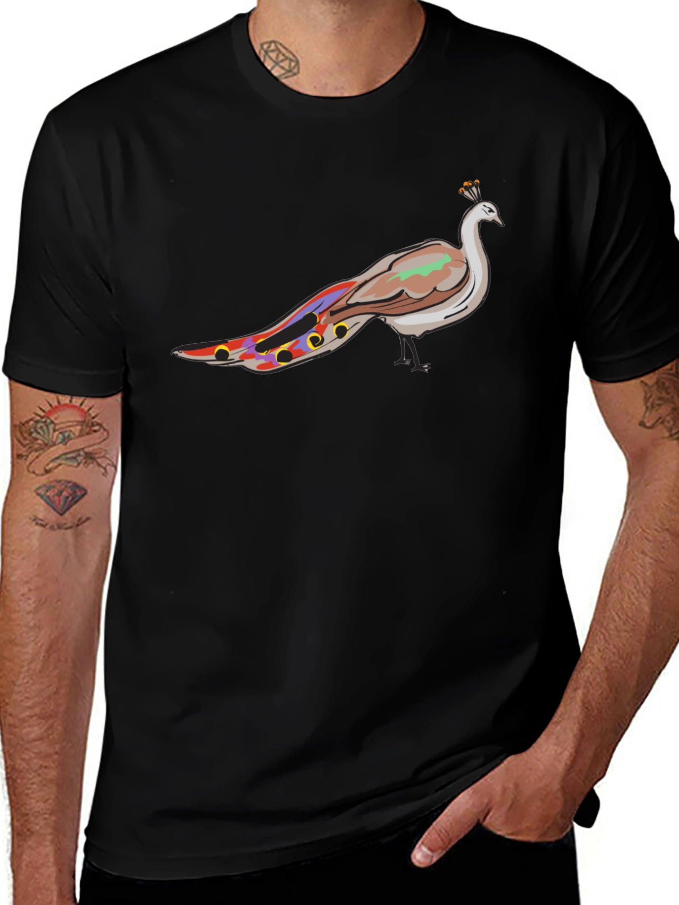 Mens Black Peacock Graphic Tee