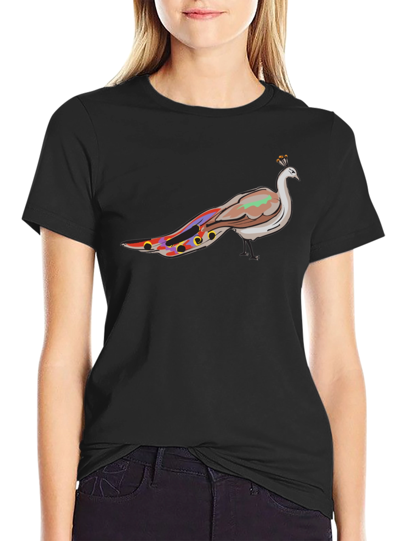 Mens Black Peacock Graphic Tee