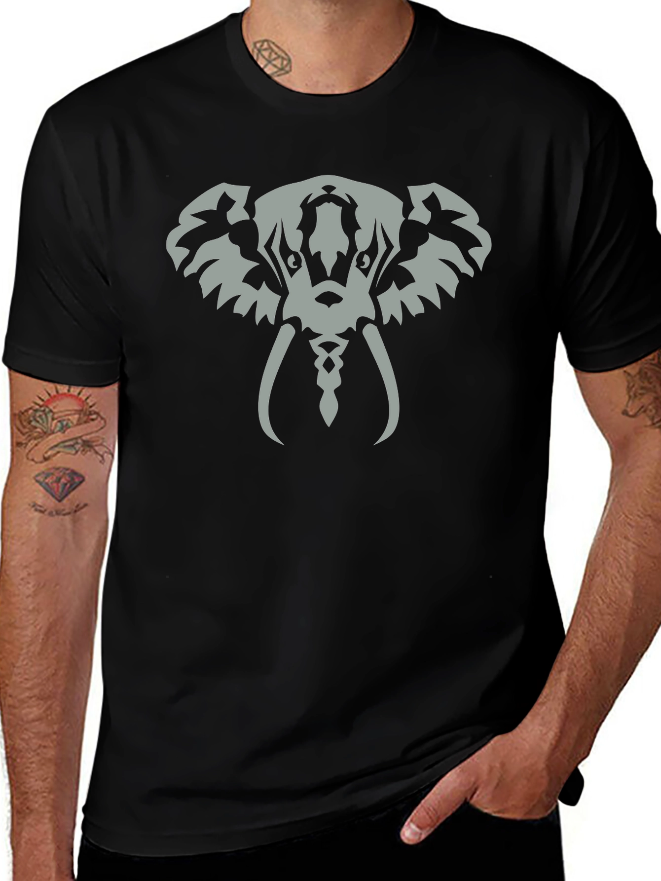 Elephant Graphic Tee - Black Cotton T-Shirt